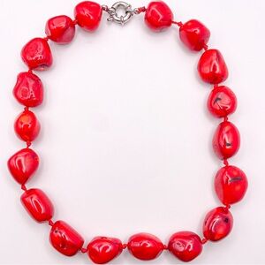 Vintage Natural Red Coral Beaded Statement Hand Strung Necklace